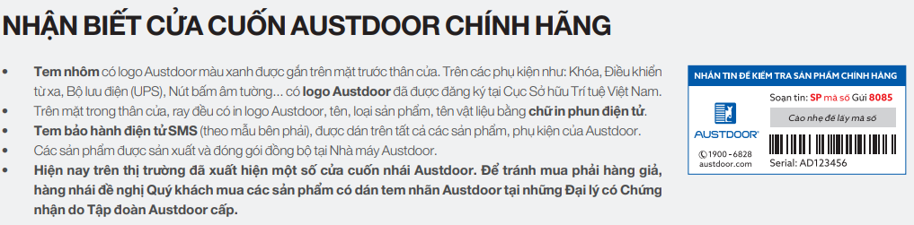 nhận biết cửa cuốn austdoor chính hãng 